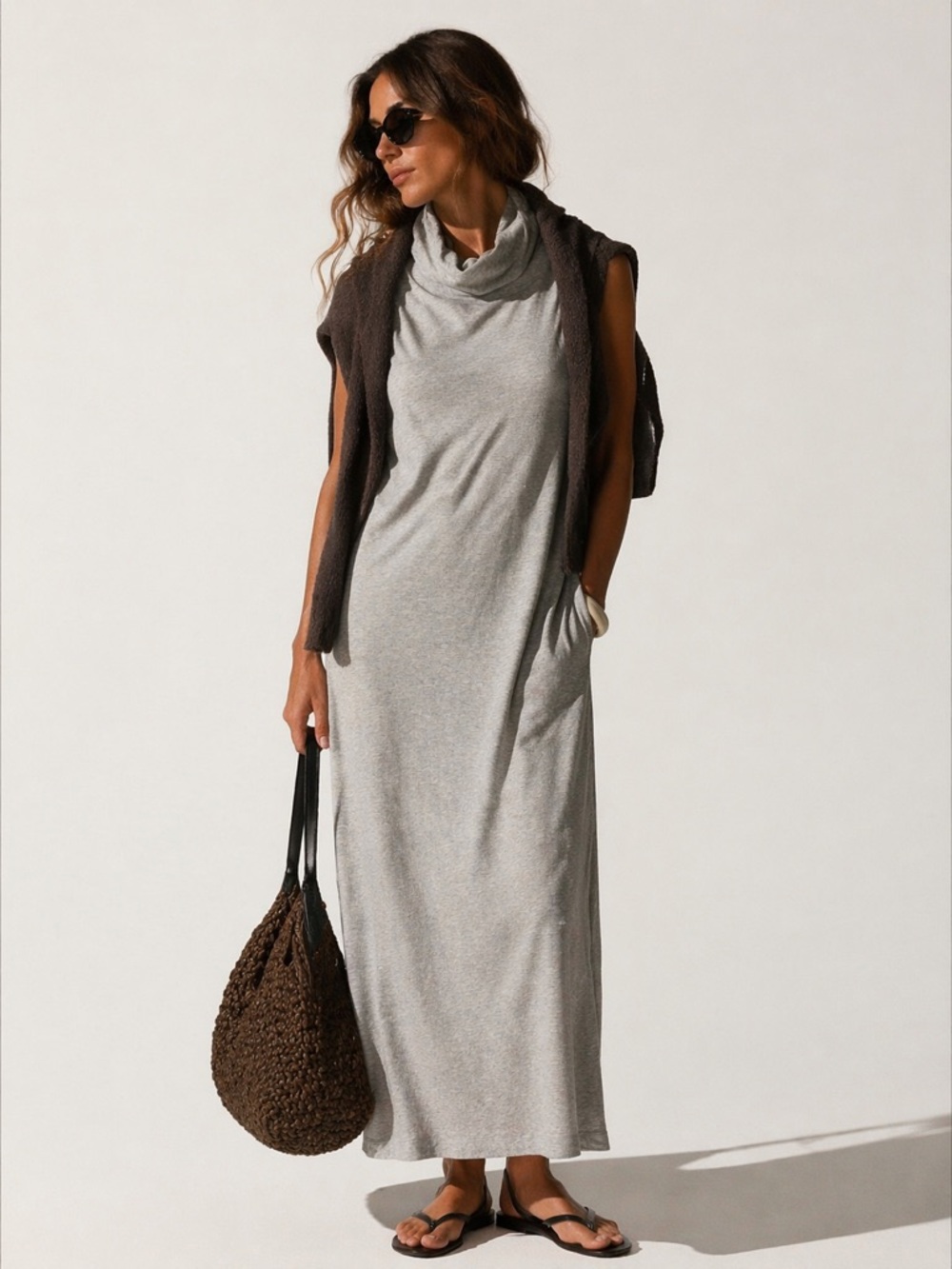 Eileen Fisher Tencel Lyocell Knit Jumper Dress Cowl Neck Sleeveless Lagenlook - Picture 7 of 7